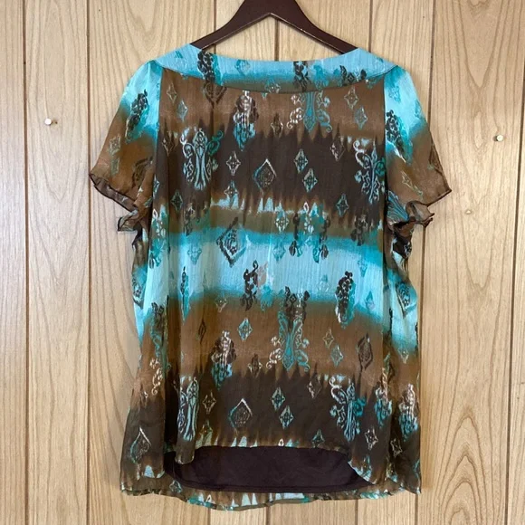 Dressbarn Womens Blouse Brown with Blue pattern - embellished Vneck - Picture 5 of 6